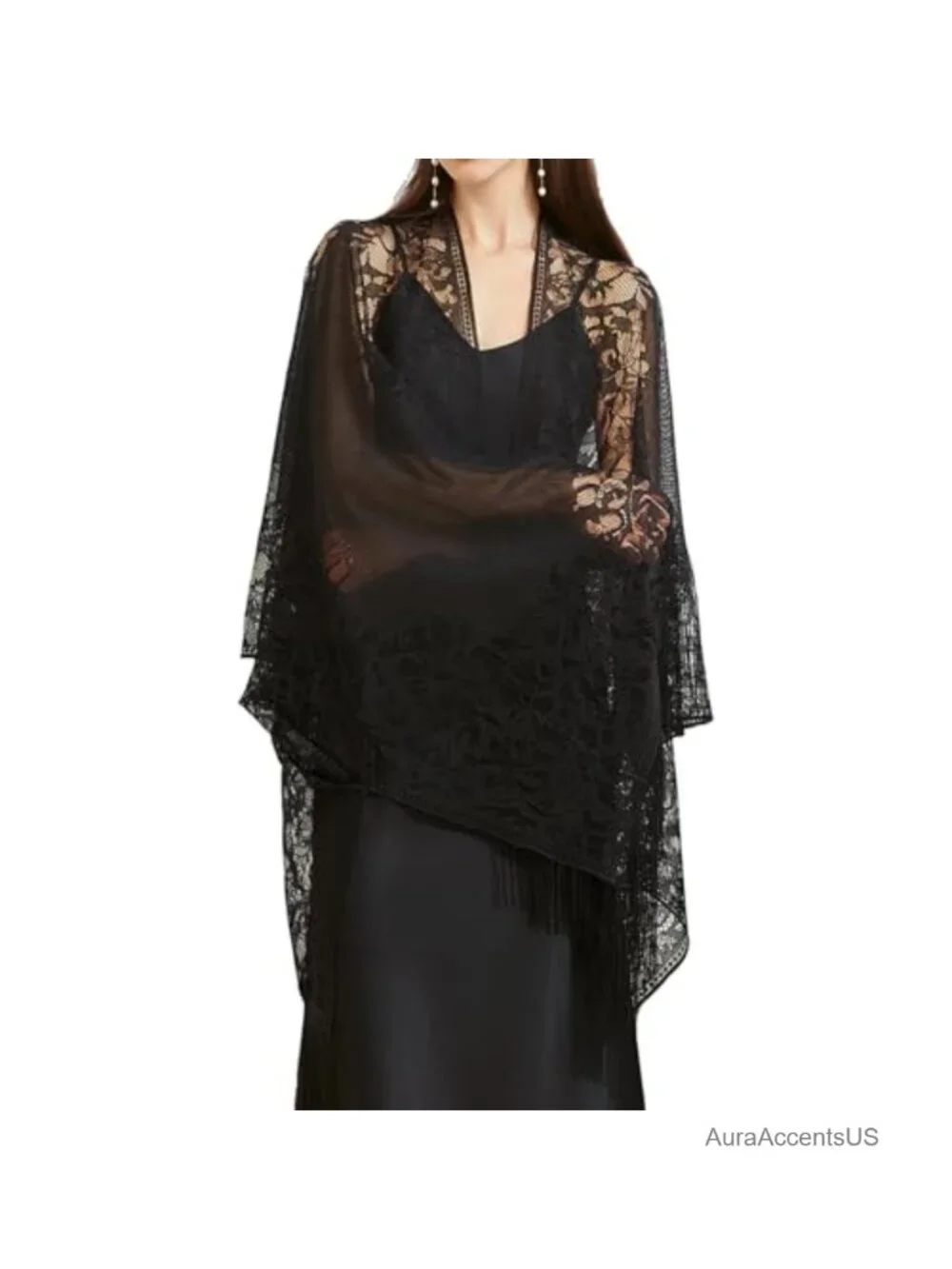Lace Shawl Wrap for Women 1920s Cape Evening Cardigan Fringe
